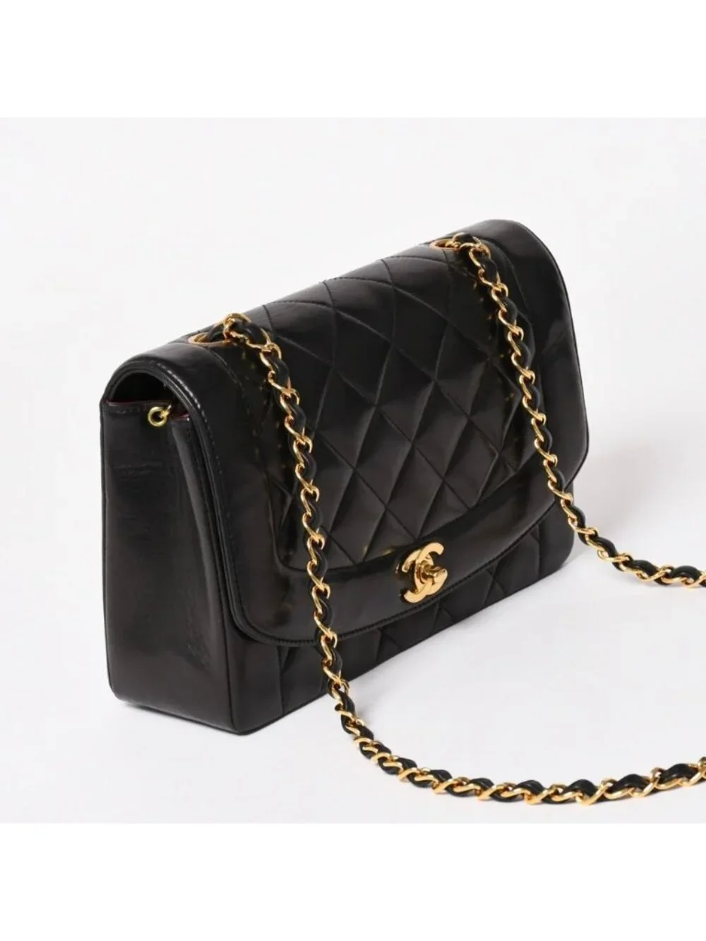 Chanel Diana Quilted 25 S Flap S Chain Shoulder Bag CC Logo Lambskin Black